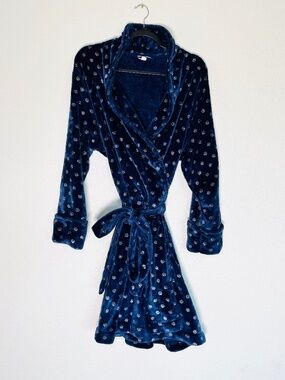 Charter Club Intimates Robe Womens XXL Plush Dark Blue Sparkles Winter SOFT Cozy